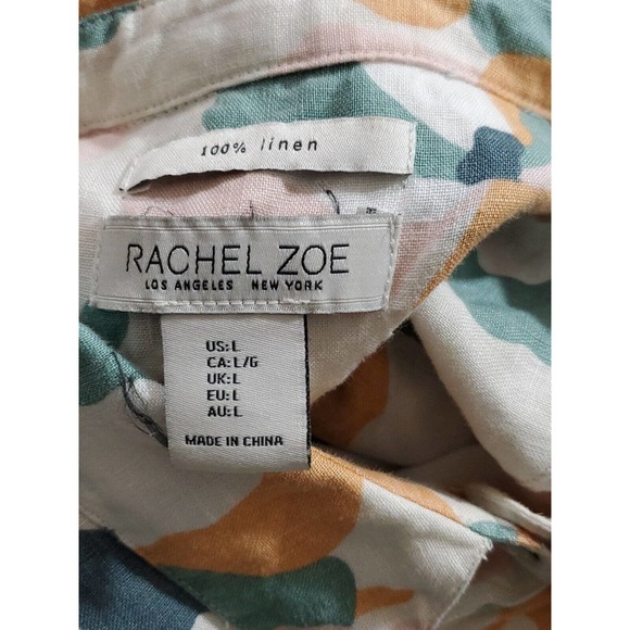 Rachel Zoe Large Button Down Multicolored Linen Shirt Tulip Print Shirt Dress - Picture 11 of 11
